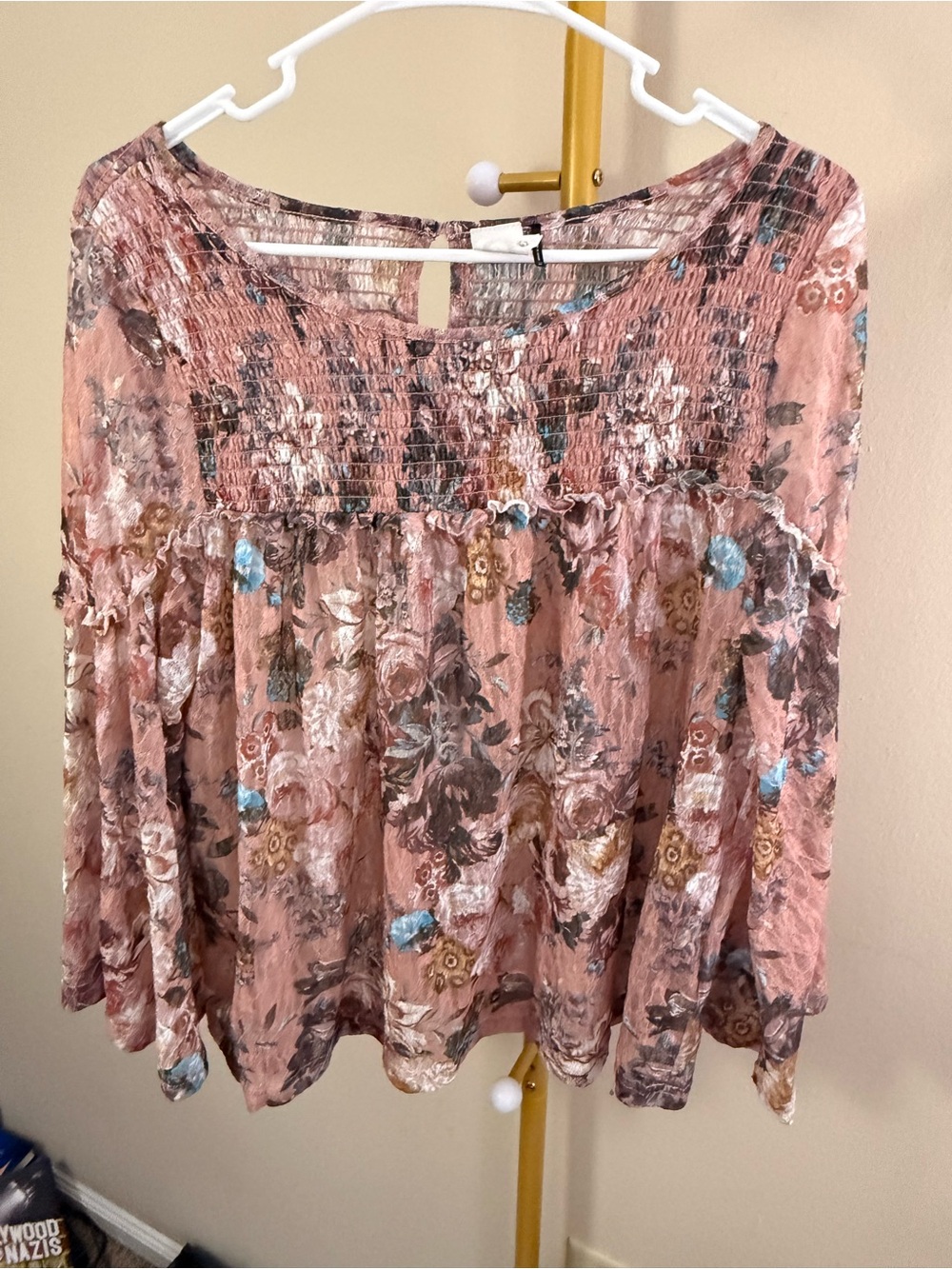 Anthropologie Pink Floral Smocked Boho Tunic